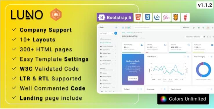 LUNO Nulled Bootstrap 5 Responsive Admin Template & Webapp UI Kit Free download