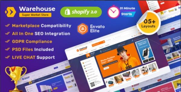 Warehouse Nulled Advanced Shopify 2.0 Multi-purpose Mega Electronics Store Free Download