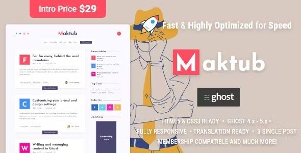 Maktub Minimal & Lightweight Blog for WordPress Nulled