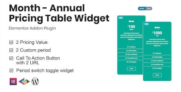 Month Annual Pricing Table Widget For Elementor Nulled