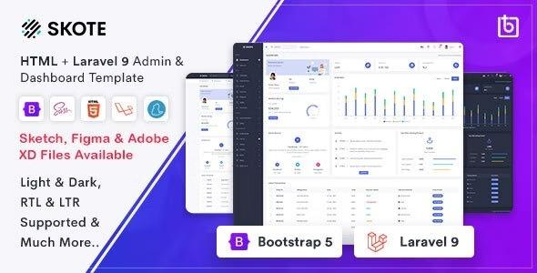 Skote Nulled HTML & Laravel Admin Dashboard Template + Sketch Free Download