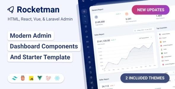 Rocketman Nulled Tailwind CSS React 18+, Vuejs 3, HTML & Laravel 9 Admin Dashboard Template Free Download