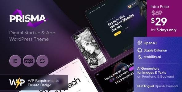 Prisma Digital Startup & App WordPress Theme + AI Nulled Free Download