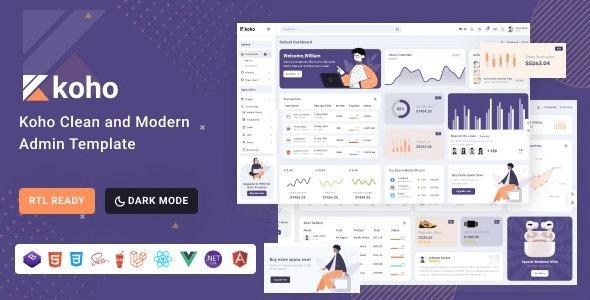 Koho Bootstrap 5, React, Angular, Vue, Asp.Net & Laravel 10 Dashboard Template Nulled Free Download