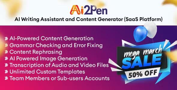 Ai2Pen AI Writing Assistant and Content Generator (SaaS Platform) Nulled Free Download