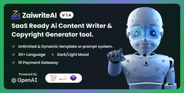ZaiwriteAI Ai Content Writer & Copyright Generator tool With SAAS. Nulled Free Download